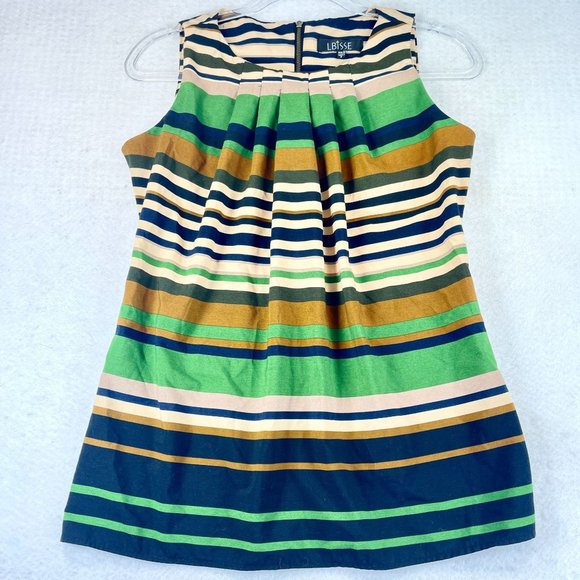 LBISSE Womens S Multi Color Striped Ruched Sleeveless Top Back Zip Stretch - Picture 1 of 9